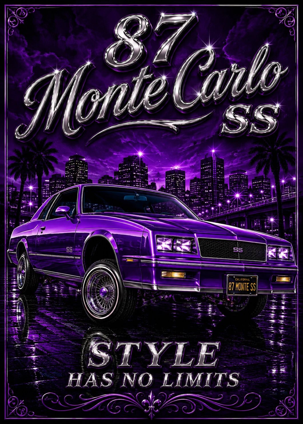 87 Monte Carlo SS Style Has No Limits Purple Old School Lowrider Poster Print