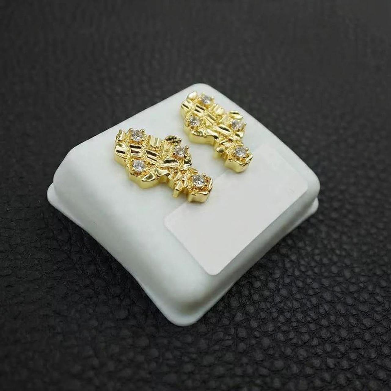 14K Gold-Plated Princess Cut CZ Nugget Stud Earrings – Luxury Iced Statement Jewelry