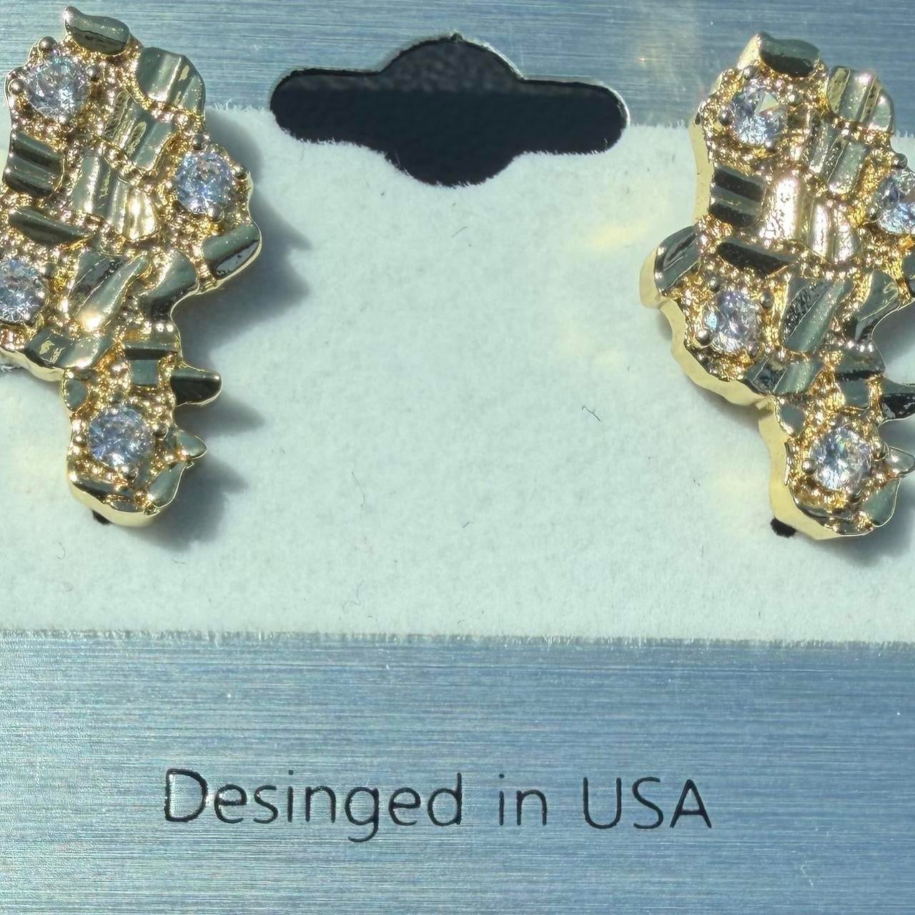 14K Gold-Plated Princess Cut CZ Nugget Stud Earrings – Luxury Iced Statement Jewelry