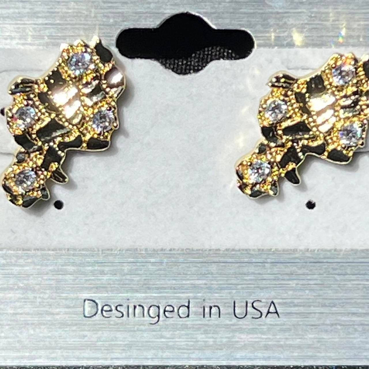 14K Gold-Plated Princess Cut CZ Nugget Stud Earrings – Luxury Iced Statement Jewelry