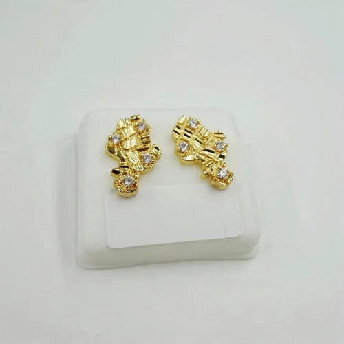 14K Gold-Plated Princess Cut CZ Nugget Stud Earrings – Luxury Iced Statement Jewelry