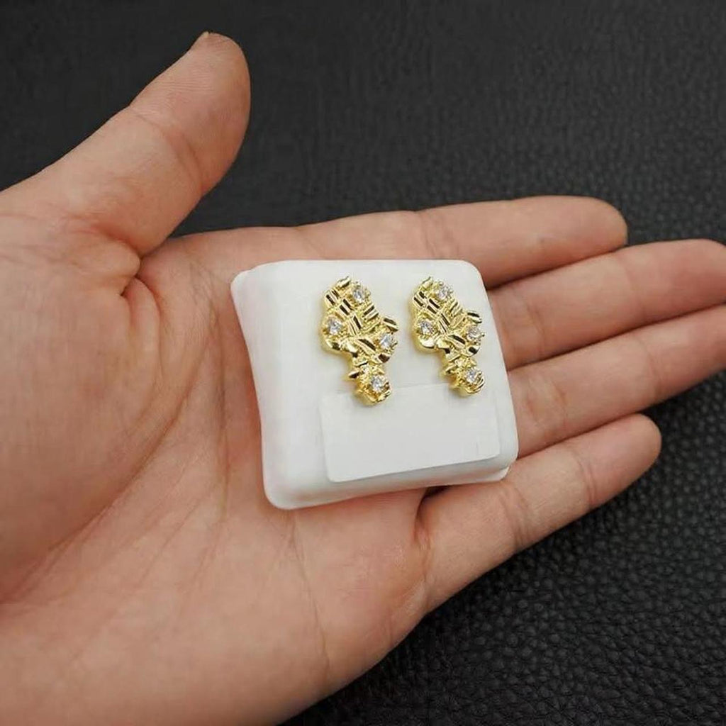 14K Gold-Plated Princess Cut CZ Nugget Stud Earrings – Luxury Iced Statement Jewelry