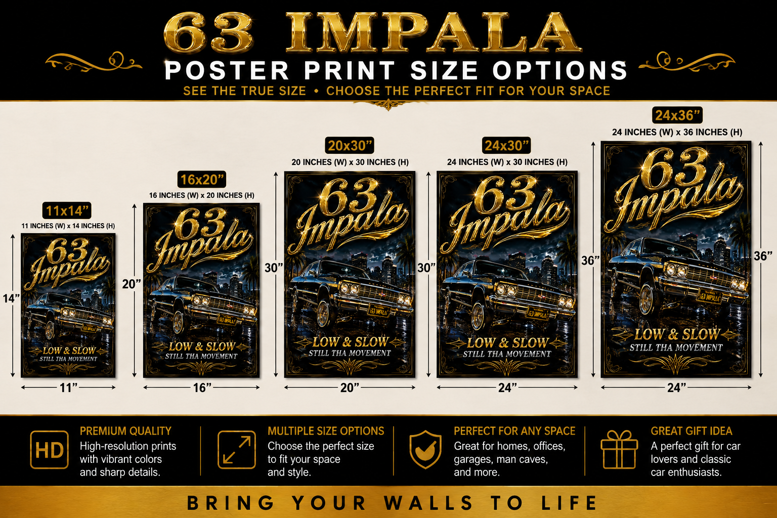 63 Impala Low &amp; Slow Old School Lowrider Poster Print – Still Tha Movement