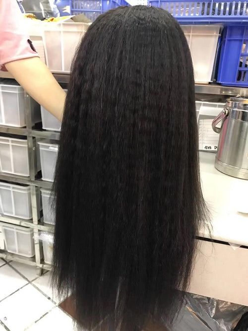 13x4 Full Frontal Transparent Lace Kinky Straight Wig – Brazilian Human Hair