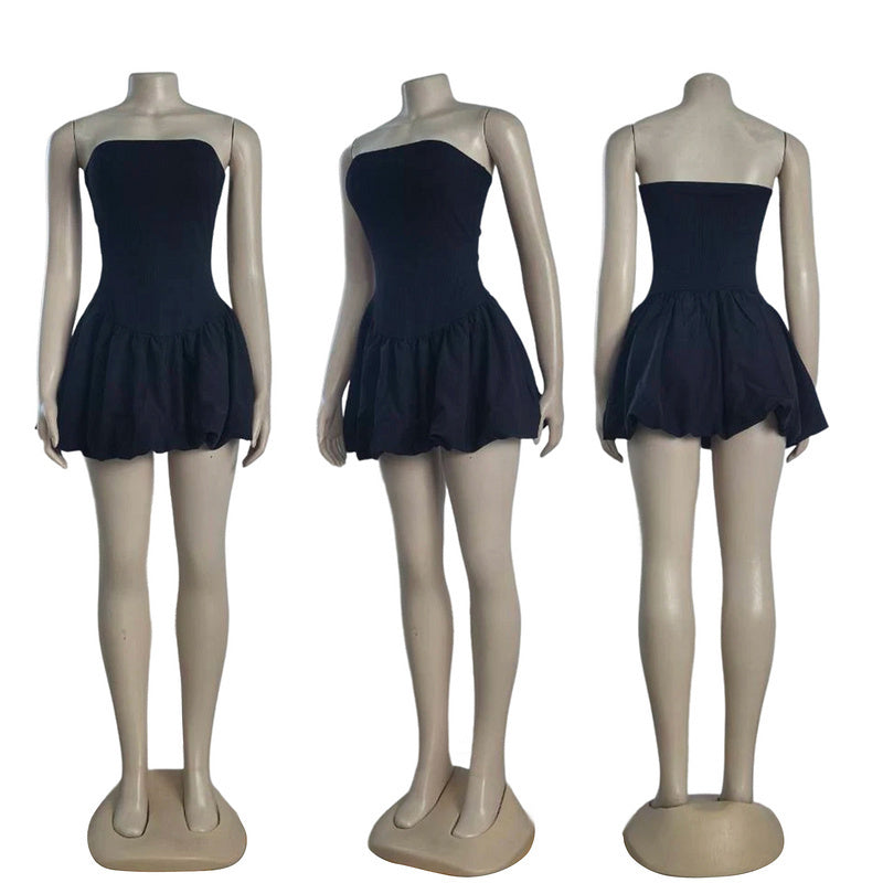 Strapless Bubble-Hem Mini Dress