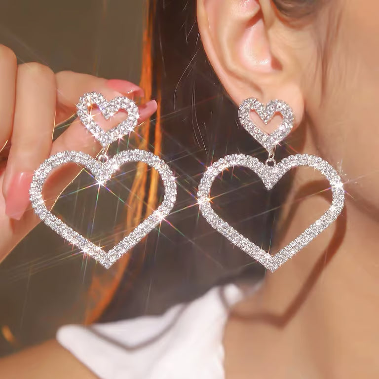 Luxe Crystal Heart Drop Earrings