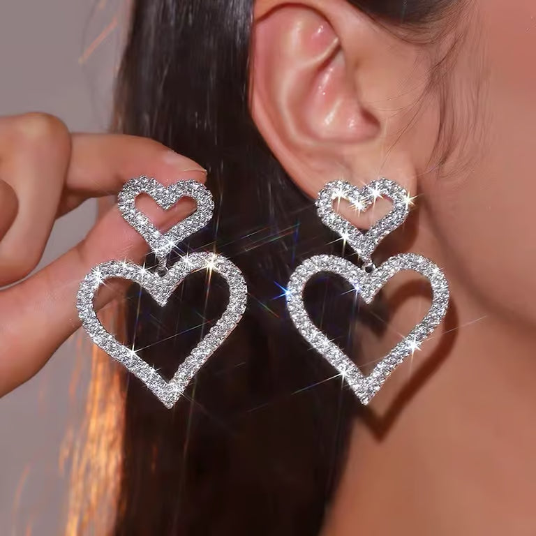 Luxe Crystal Heart Drop Earrings
